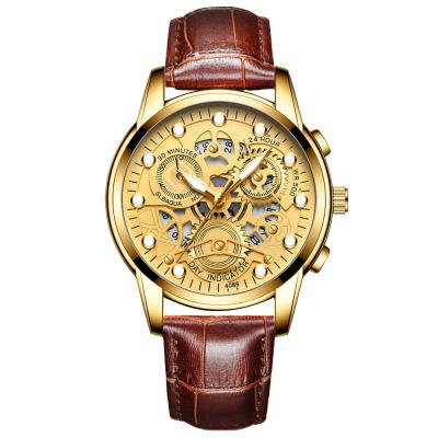 China Waterproof Multifunctional Three-eye Date Automatic Sports Business Men's Watch relojes de lujo Para Leather Watch for sale