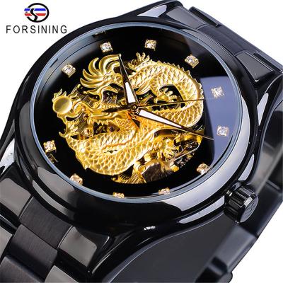 China Waterproof Men Complete Luxury Classic Dragon Design Silver Stainless Steel Brand Diamond Display Men Automatic Wrist Watches Clock for sale