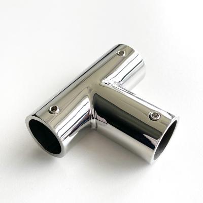 China Modern stainless steel shower room divider tube glass connector for 19mm 25mm three pipe T type for sale