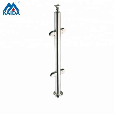 China Hotel Stainless Steel Frameless Glass Balustrade Fencing Round Tube Post Pillar for sale