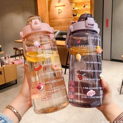 China Hot Selling Cute Plastic 64oz Viable Large 2 Liter Drink Plus BPA Free Sport Gym Motivational Straw Lid Water Bottle With Time Marker for sale