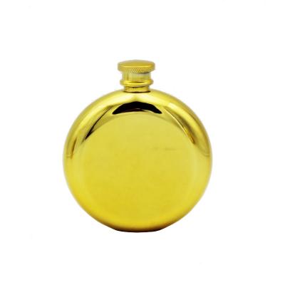 China Minimalist Round Shaped Stainless Steel Liquor Alcohol Gold Hip Wholesale Flask 5oz for sale