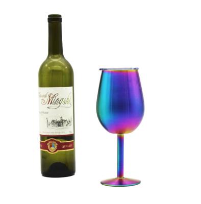 China Home Appliance Double Wall Stainless Steel Wine Glass Insulated Wine Glass Tumblers Stemmed Unbreakable Rainbow Plated Red Wine Tumbler for sale