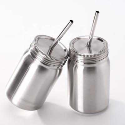 China Sustainable 500ml Stainless Steel Double Wall Vacuum Insulated Mason Jar Mug With Metal Straw And Lid for sale