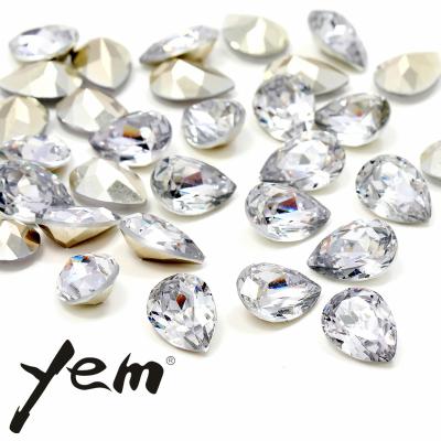 China Hot Sale Flatback Yem Fancy Non-Hotfix Rhinestone Plated Bottom In Different Shapes Drop Rhinestone For Nail Artwork Jewelry Accessories for sale