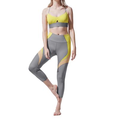 China Sustainable Yoga Set Summer Shaping Ropa Deportiva Color Block Sports Bra And Yoga Pants Set for sale