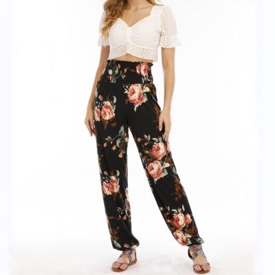 China Other Women's Sports Pants Beach Bohemian Sportswear Pocket Floral Printed Elastic Pants For Women for sale