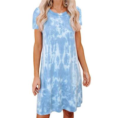 China Breathable Women's Short Sleeve Tank Dress Knot Front Tie Dye T-shirt Dress Office Summer Casual Short Dress For Fat Woman for sale