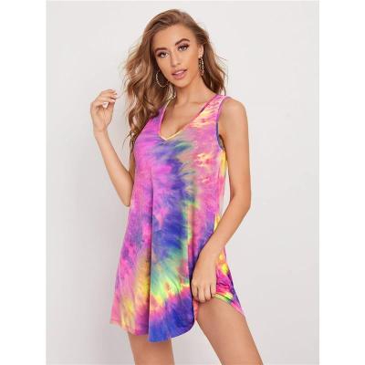 China Breathable Women's Sleeveless Casual Loose Loose T-shirt Dress Swing Tunic Tie Dye Top T-shirt Dress for sale