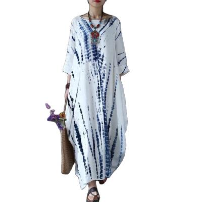 China 2022 Half Sleeves Kaftan Bohemian Bohemian White Boho Women Tie Dye Breathable Casual Dresses New for sale