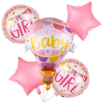 China Foil Hot Sale 5pcs Baby Boy Girtl Shower Foil Balloons Set Happy Birthday Pink Foil Balloon Party Decoration for sale