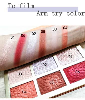 China Waterproof Cosmetics 6 Color Highlight Powder Shimmer Private Label Face Highlighter Makeup Contour Bar Palette for sale