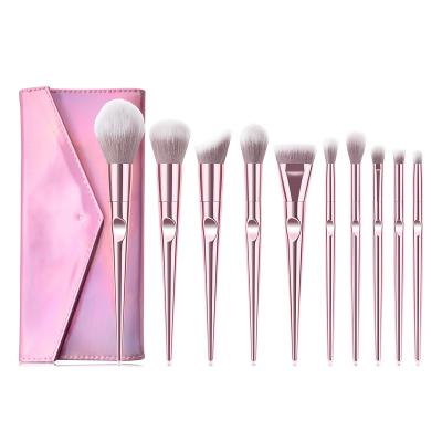 China Angular Blush Logo Makeup Brush Set Makeup Tools Natural Hair Personalized Makeup Brush With Pink Bag for sale