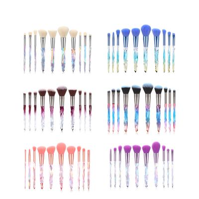 China Angular Blush 10pcs Popular Customizable Promotional Crystal Makeup Brush Set With Bag for sale