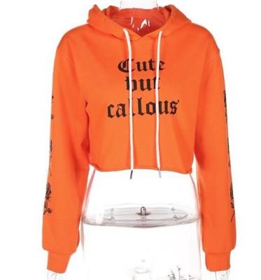 China Breathable Customizable Hooded Neon Orange Letter Style Hoodies Women Crop Graphic Sweatshirt for sale