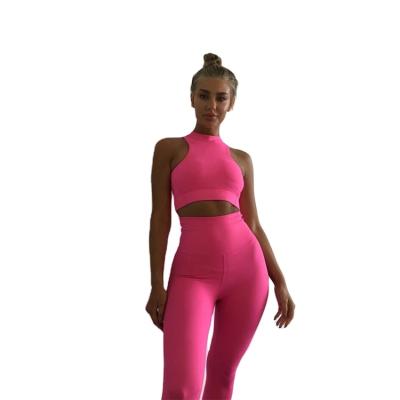 China 2020 Sleeveless Fitness Yoga Gaiters Pants Breathable Running Sportswear Set For Ladies for sale