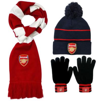 China Wholesale Acrylic Winter Scarf Hat Gloves Three Piece Soccer Fans Warm Knitted Scarf for sale