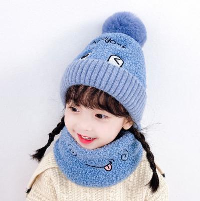 China Wholesale Medium Winter Hat Scarf Set Knitted Beanies Cover Ski Hat Cap For Kids Girls Boys Age 1-6 Years for sale