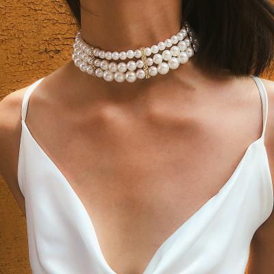 China CLASSIC 3 Layer Choker Necklace Gift Women's Artilady Pearl Necklace Accessories Bead Necklace Jewelry for sale