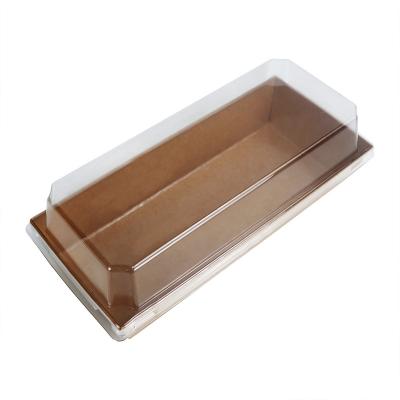 China Western Stitch Luxury Rectangular Transparent Fog Paper Plastic Sandwich Cake Roll Box for sale