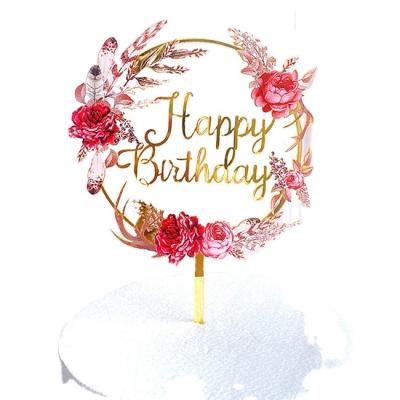 China Acrylic Cake Topper Flower Happy Birthday Bride To Be Mr. & Mrs. Topper Cake Decoration for sale