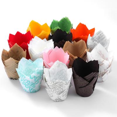 China Disposable Hot Sale Paper Dessert Tulip Cake Baking Cups For Cupcake for sale