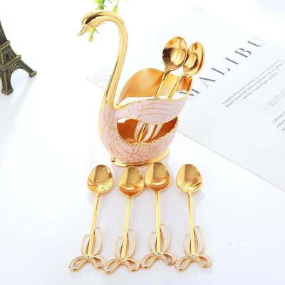 China Graceful set of swan shape style kitchen spoon coffee spoon viable European creative birthday cake spoon for sale