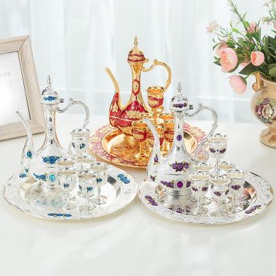 China 2021 Hot-selling Traditional Juice Set Turkish Coffee Cups Set Retro Metal Wine Jar Arabic Yard Tea Set for sale