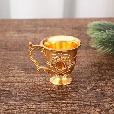 China Stem Palace Vintage Tea Cup Alloy Pattern Gem Decoration Wine Glasses Luxury Traditional Arabic Metal Wine Glass Mug for sale