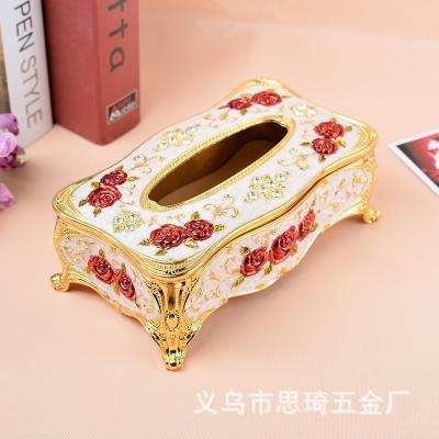 China Art Decor Cheap Rectangle Large Capacity Car Tissue Box 9*5.1*3.5in Zinc Alloy Tissue Pumping Box for sale