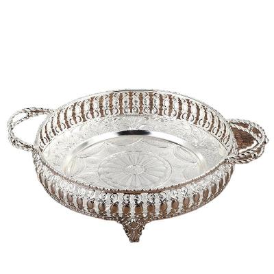 China 2021 New Sustainable Fruit Dish European Style Hollow Round Dish Snacks Storage Vintage Silver Dish for sale