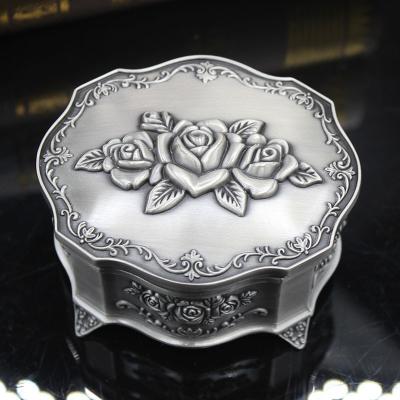 China Zinc Alloy Jewelry Packaging Box Rose Pattern Vintage Jewelry Box European Round Jewelry Box With Cover for sale