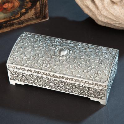 China Rectangle Pattern Jewelry Box Retro Metal Factory Zinc Alloy Jewelry Storage Box European Direct Exquisite Necklace Box for sale