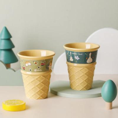 China Sustainable 270ml New trend cartoon Summer creative ceramic mug cup cold water Ice cream cone cup breakfast coffee milk juice couple's cups for sale