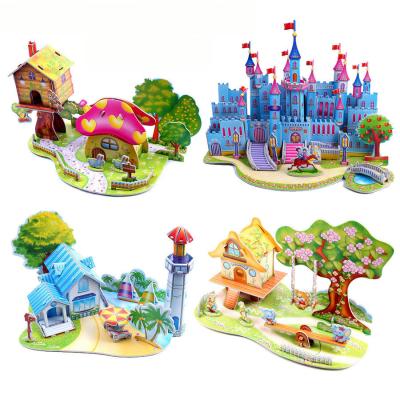 China Cartoon Toy Puzzle Jigsaw Baby Toy Kid's Castle Building Model Gift For Children 3D DIY Houses Paper Puzzle for sale