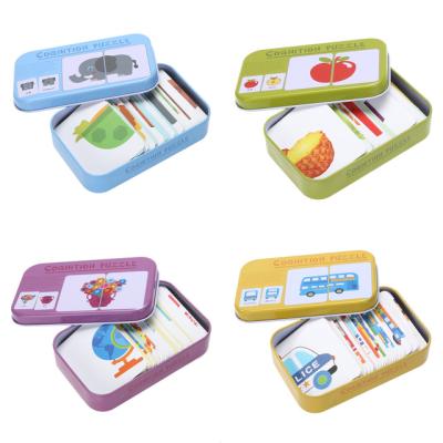 China Cartoon Toy Toddler Iron Box Cards Assortment Set Identify Card Baby Children Knowledge Puzzle Toys for sale