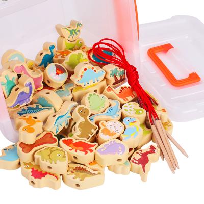 China DIY TOY Custom 68pcs Cartoon Animal Blocks Set Learning Educational Wooden Toys for sale