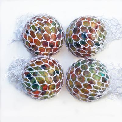 China Sports Toy Quality Grape Ball Mesh Squishy Strain Ball With Glitter Inside Mesh Ball Color for sale