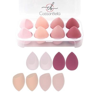 China Cassanbella Wet Dry 8 Pcs Multi Color Latex Beauty Makeup Blender Blender Sponge Non Set With Box, Great For Liquid Cream And Powder for sale