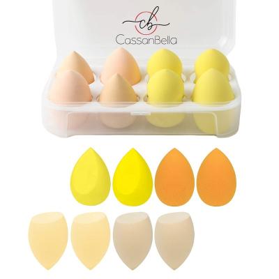 China Cassanbella 8 Pcs Multi Color Latex Wet Dry Multi Color Latex Non Wet Use Beauty Makeup Blender Sponge Set With Box, Great For Liquid Cream And Powder for sale