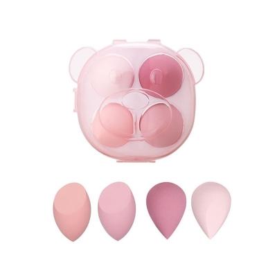 China Cassanbella Trend 4 Pcs Latex Beauty Makeup Blender Wet Dry Use New Non Sponge Set With Bear Shape Box Big For Liquid Cream And Powder for sale