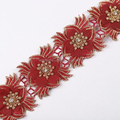 China 3d 3d lace flowers trim vintage 3d trim beaded lace border black embroidered lace trim for decoration for sale