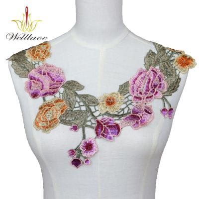 China Cheap Decoration Viable Collar Patch Embroidery Lace Applique Flower Neck Lace Appliques Patches For Sale for sale