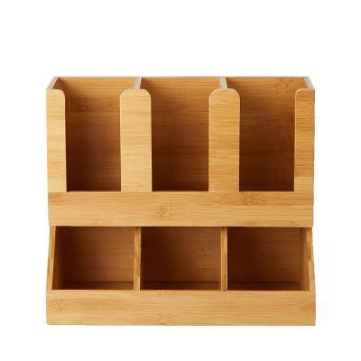 China Sustainable Multilayer Bamboo Upright Wood Condiment and Coffee Breakroom Cup Storage Organizer for sale