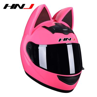 China Good Quality High Safety HNJ New Model Women Men Full Face With Cat Ear Motorbike Helmet for sale