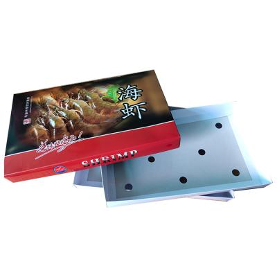 China Recyclable High Quality Cheap Seafood Shrimp Food Boxes Flat Coated Wax Seafood Frozen Paper Shipping Box for sale