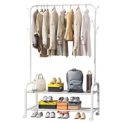 China Modern Simple Pink White Metal Living Room Balcony Metal Double Layer Black Double Layer Hanger Rack Indoor for sale