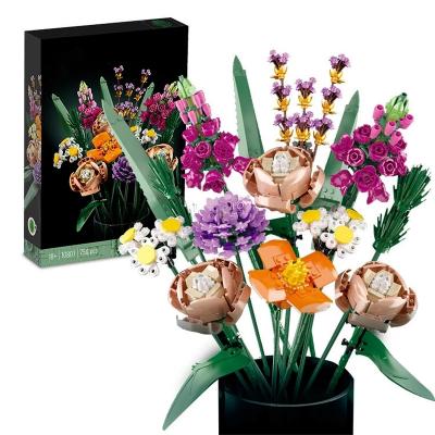 China Europe China Supplier Artificial Building Block Plants And Flowers Bouquet For Home Decor for sale