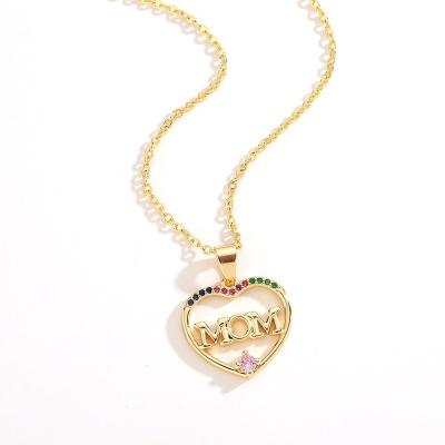 China New Europe and America Mothers Day Cavity Heart Copper Zircon Necklace Dropshipping, Fashion Jewelry Women America Gift Chain Necklace for sale