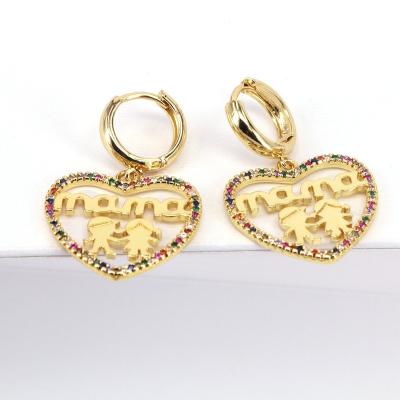 China Jewelry CLASSIC Fashion Dropshipping Hollow Heart Copper Gold Inlaid Rainbow Zircon Earrings Mom Mother's Day Gift Wholesale for sale